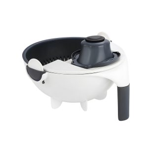 Tocător Multifuncțional cu Lame din Oțel Inoxidabil – Suport Scurgere, Mâner și Protecție, 22x22x12 cm, Alb/Negru