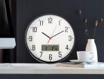 Ceas de Perete Rotund 30cm – Silențios, cu Dată și Temperatură, Aspect Lemn - Image 2