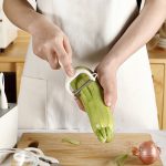 Set 6 ustensile bucătărie cu suport – deschizător, curățator legume, foarfecă, cuțit, tel, ABS & inox, alb - Image 2