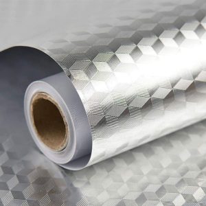 Autocolant bucătărie 3D cub, PVC, 40 x 100 cm – argintiu, rezistent și impermeabil