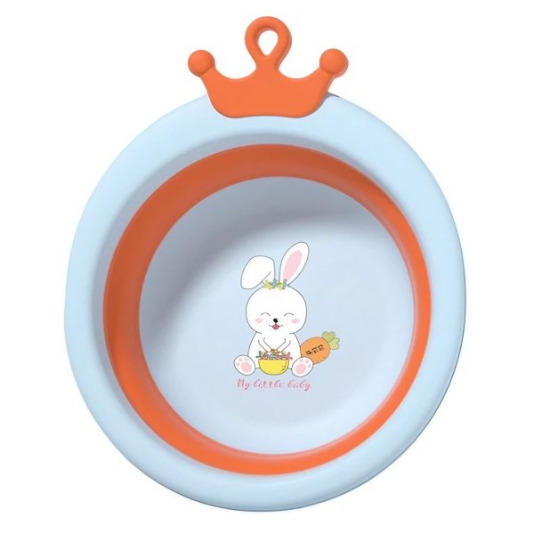 Cadă pliabilă rotundă pentru bebeluși, model iepuraș, 3.3L, albastru, 30x31x3.5 cm