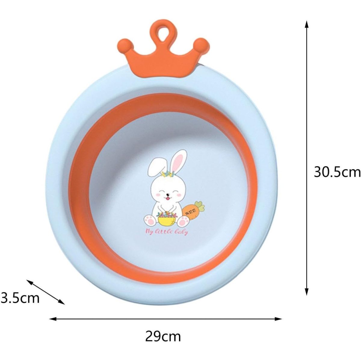 Cadă pliabilă rotundă pentru bebeluși, model iepuraș, 3.3L, albastru, 30x31x3.5 cm - Image 3
