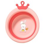 Cadă pliabilă rotundă pentru bebeluși, model iepuraș, 3.3L, roz, 30x31x3.5 cm