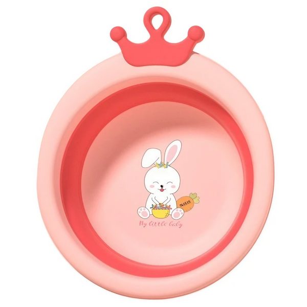 Cadă pliabilă rotundă pentru bebeluși, model iepuraș, 3.3L, roz, 30x31x3.5 cm