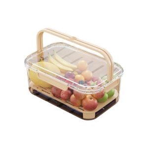 Cutie Depozitare Portabilă cu Separator Gheață și Scurgere,  25x16.5x11.5 cm, Crem/Transparent