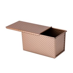 Tavă pentru Pâine din Oțel Carbon, cu Capac, Antiaderentă, 450g, 21x11x11.5 cm, Roz Auriu
