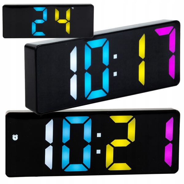 Ceas Digital cu Alarmă, Termometru și Funcție Snooze – Afișaj Color și Dată