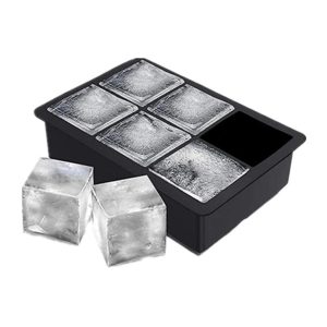 Formă Gheață Silicon, 6 Cuburi Pătrate cu Capac, Negru