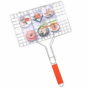 Grătar pentru Pește și Carne din Oțel Inoxidabil – 32x19 cm, cu Mâner, Portabil, Argintiu
