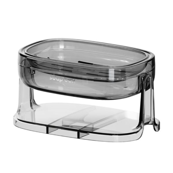 Savonieră 2 în 1 cu Scurgere, Montaj Perete/Blat, PET, Gri Transparent