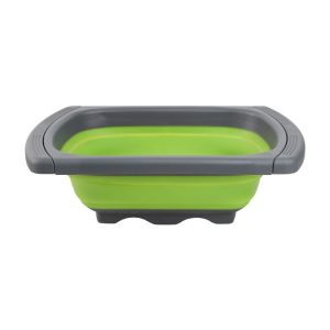 Coș de Scurgere Extensibil pentru Chiuvetă – 39x12 cm, Extensibil până la 61 cm, Cu Mânere, Verde, Cu Sită pentru Fructe și Legume
