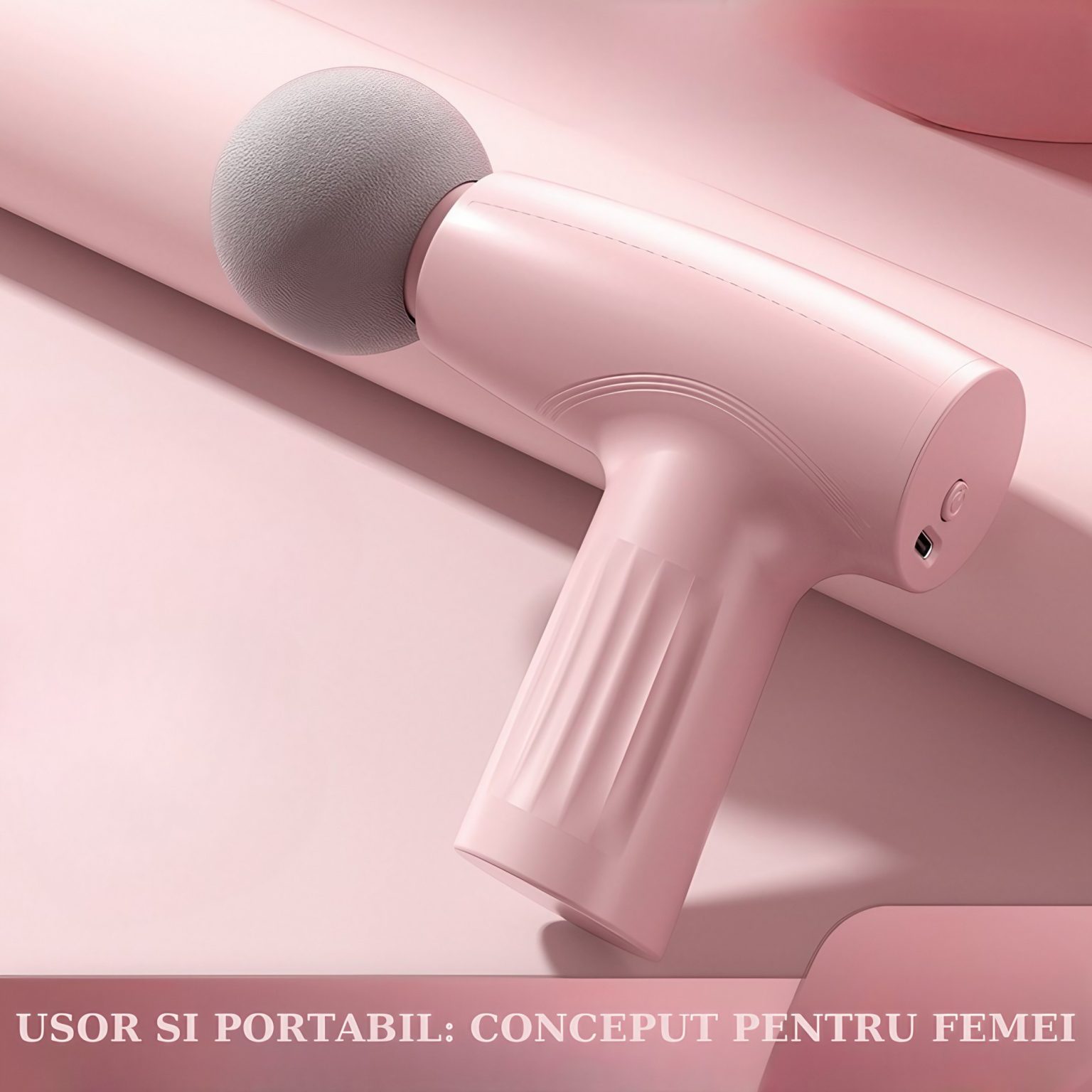 Mini Aparat de Masaj Tip Pistol, USB-C, 3 Viteze, 120 min, Roz - Image 5