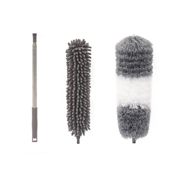 Mop din Microfibră cu Mâner Extensibil, Set 2 Capete Detasabile, Gri