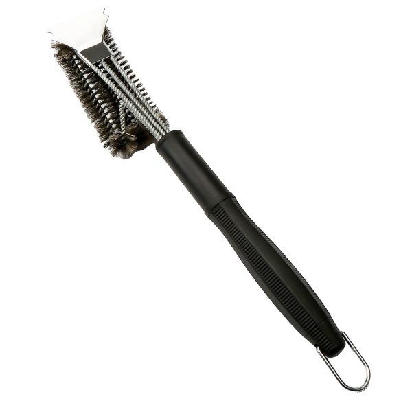 Perie de sârmă pentru grătar, mâner 45 cm, oțel inoxidabil, 45 x 7 x 10 cm, negru