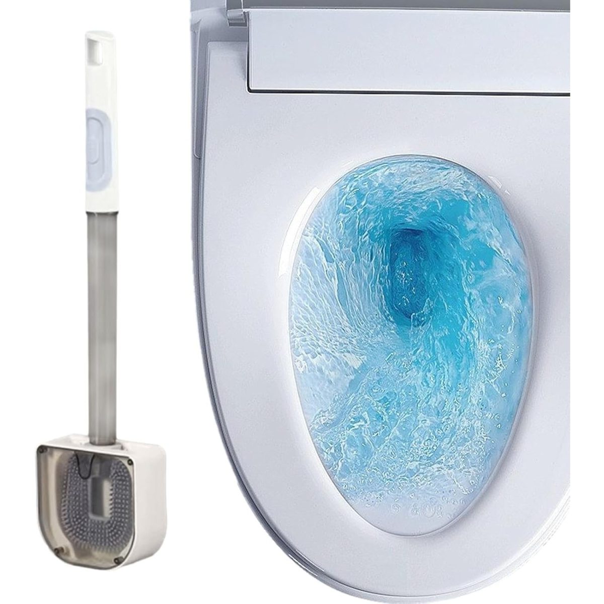 Perie WC cu Recipient Detergent, Fără Găuri, 40x9 cm, Alb - Image 2