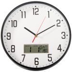 Ceas de Perete Rotund 30cm – Silențios, cu Dată și Temperatură, Aspect Lemn
