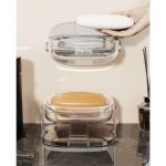 Săpunieră cu suport 2 în 1, pentru perete sau blat, scurgere optimă, PET, argintiu transparent - Image 2