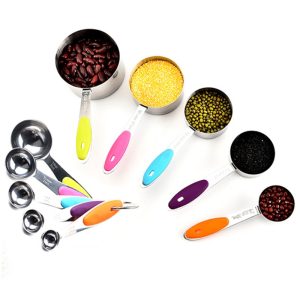 Set 10 Piese – Linguri și Cești Gradate, Inox & Silicon, Multicolor