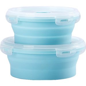 Set 2 Caserole Rotunde Pliabile Silicon, 500 & 800 ml, Albastru