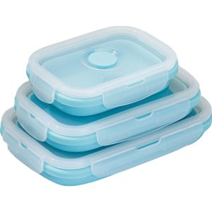 Set 3 Caserole Pliabile din Silicon – 350/500/800 ml, Microunde, Albastru