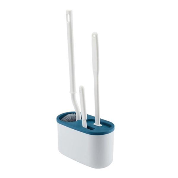 Set 3 Perii Toaletă din Silicon cu Cap Flexibil și Suport de Perete – Albastru/Alb