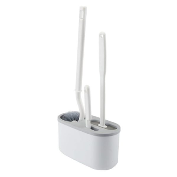 Set 3 Perii Toaletă din Silicon cu Cap Flexibil și Suport de Perete – Gri/Alb