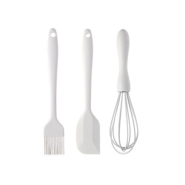 Set 3 Ustensile Bucătărie Silicon & Inox, Alb Ivory