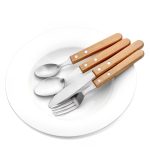Set 4 tacâmuri din oțel inoxidabil 304 cu mâner din lemn de fag – lingură, linguriță, cuțit, furculiță, gri, 20 x 4 x 2 cm - Image 6