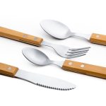 Set 4 tacâmuri din oțel inoxidabil 304 cu mâner din lemn de fag – lingură, linguriță, cuțit, furculiță, gri, 20 x 4 x 2 cm - Image 5