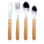 Set 4 tacâmuri din oțel inoxidabil 304 cu mâner din lemn de fag – lingură, linguriță, cuțit, furculiță, gri, 20 x 4 x 2 cm - Image 3