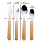 Set 4 tacâmuri din oțel inoxidabil 304 cu mâner din lemn de fag – lingură, linguriță, cuțit, furculiță, gri, 20 x 4 x 2 cm - Image 2
