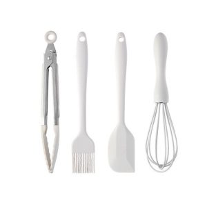 Set 4 Ustensile Bucătărie – Silicon & Inox, Termorezistente, Alb Ivory