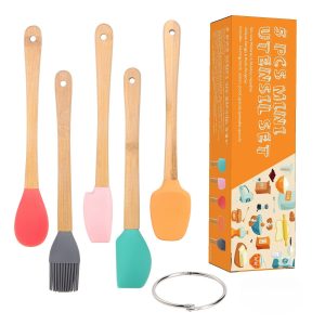 Set 5 Mini Spatule de Silicon , pensula, Stejar, Multicolor