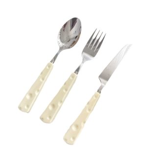 Set 3 Tacâmuri Copii  – Stil Italian, Mânere Cașcaval, Inox Auriu