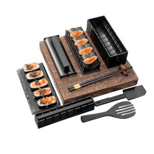 Set 10 ustensile sushi, forme inimă și clasice, ABS negru, extensibil, lucios