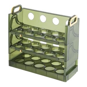 Suport Organizator Ouă cu 3 Straturi, Verde Transparent, 30 Ouă, 25.5x10x23 cm, cu Indicator de Expirare