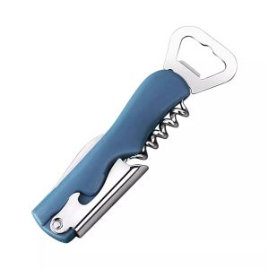 Tirbușon 4 în 1 din Inox – Desfăcător Multifuncțional cu Mâner Antialunecare, 13.5 x 4 cm, Albastru