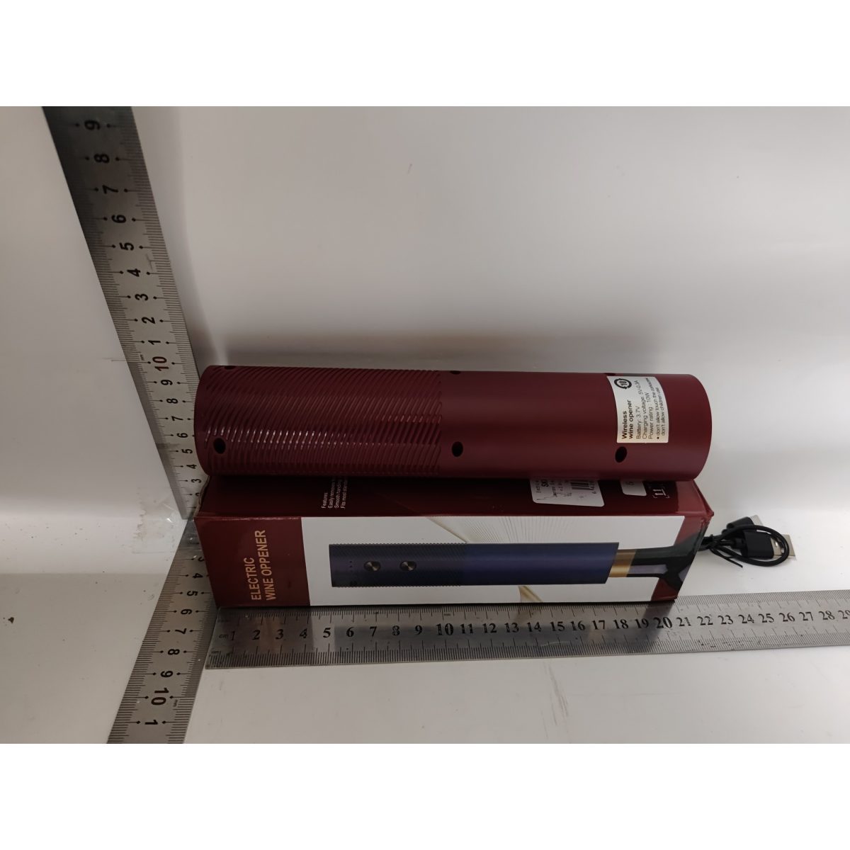 Tirbușon Electric Deschizător Sticle de Vin – Încărcare USB, 20 x 4.6 cm, Rosu - Image 3